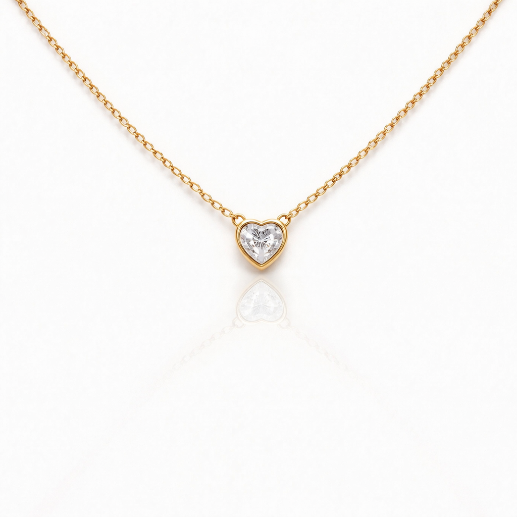 Collana in acciaio con cuore con zircone