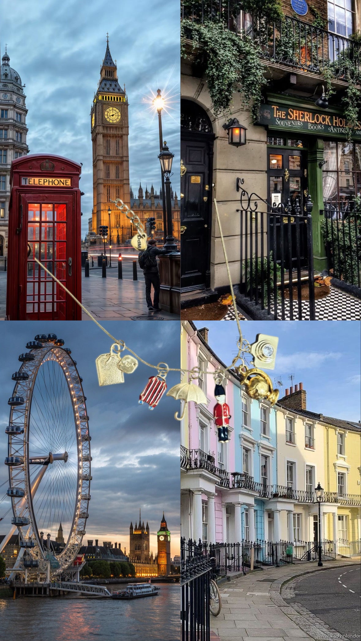 Londra - Collana multicharm con ciondoli a tema