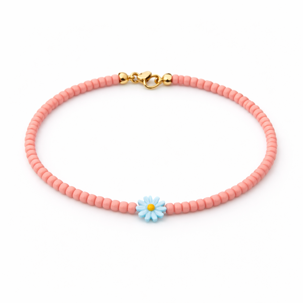 Bracciali con perline in vetro e margherita in madreperla