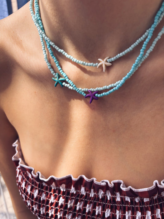 Collana con perline in vetro e stelle marine in resina