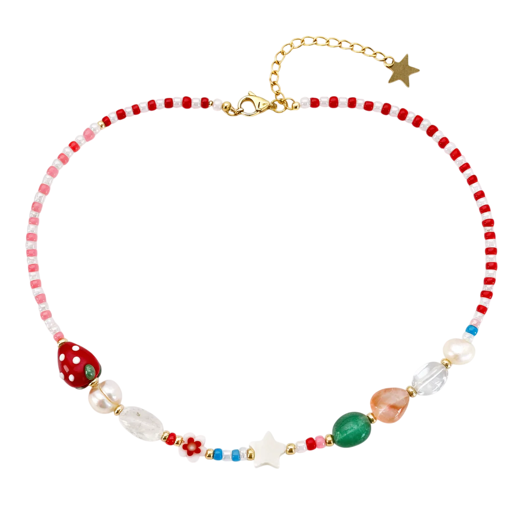 Collana con perline in vetro e fragola in vetro