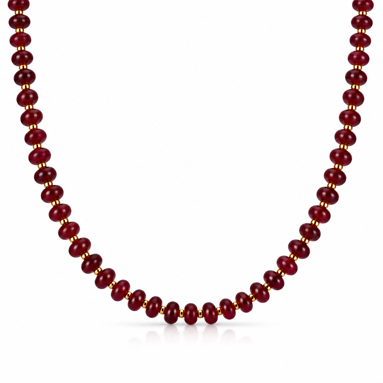 Collana con rondelle in granato e perline in acciaio dorato