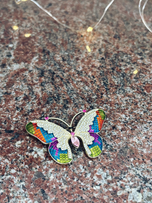 Spilla gioiello a forma di farfalla con strass