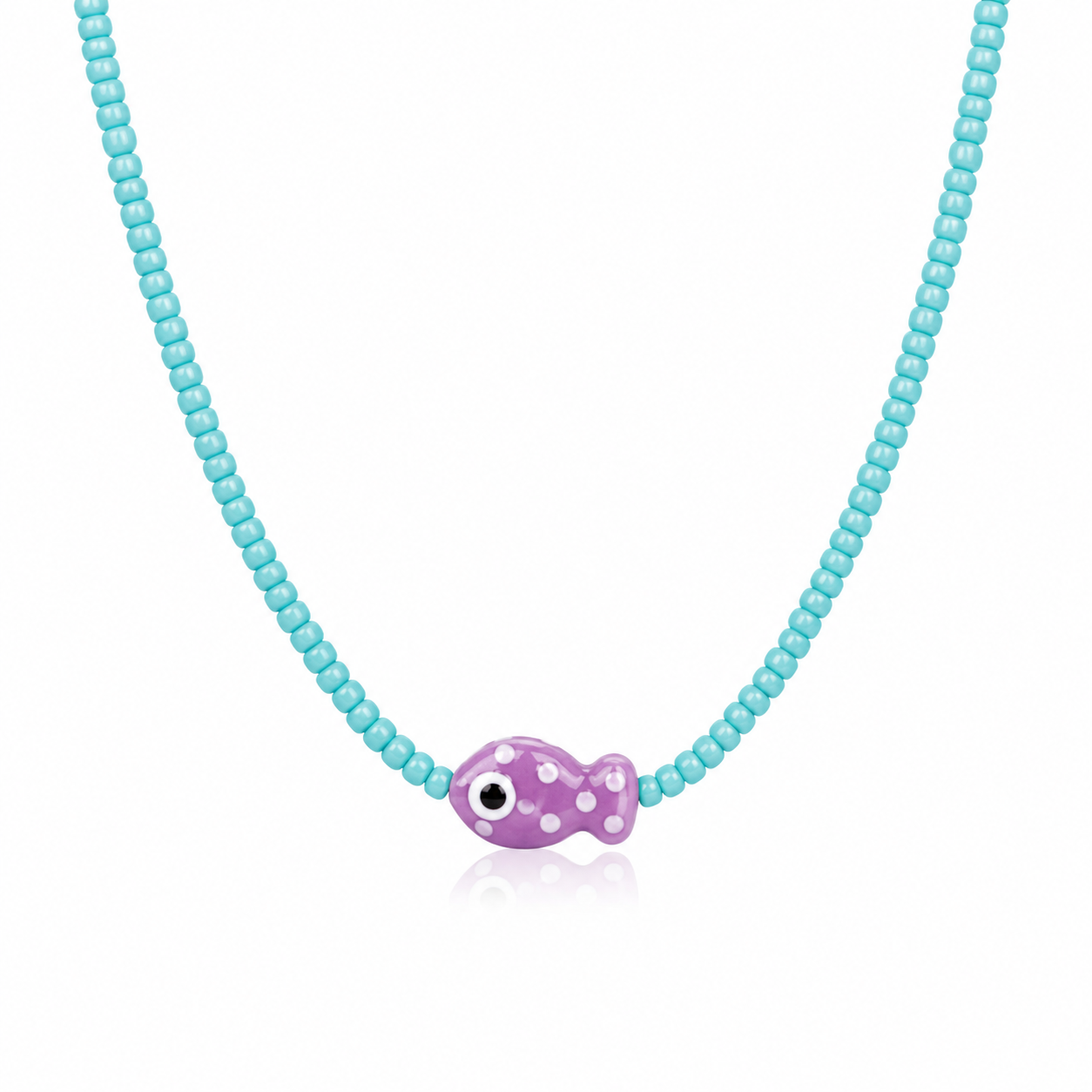 Collana con perline in vetro e pesce in ceramica