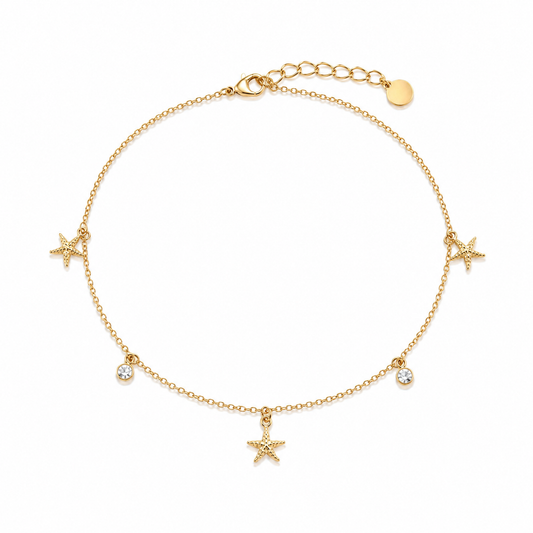 Cavigliera in acciaio oro con stelle marine