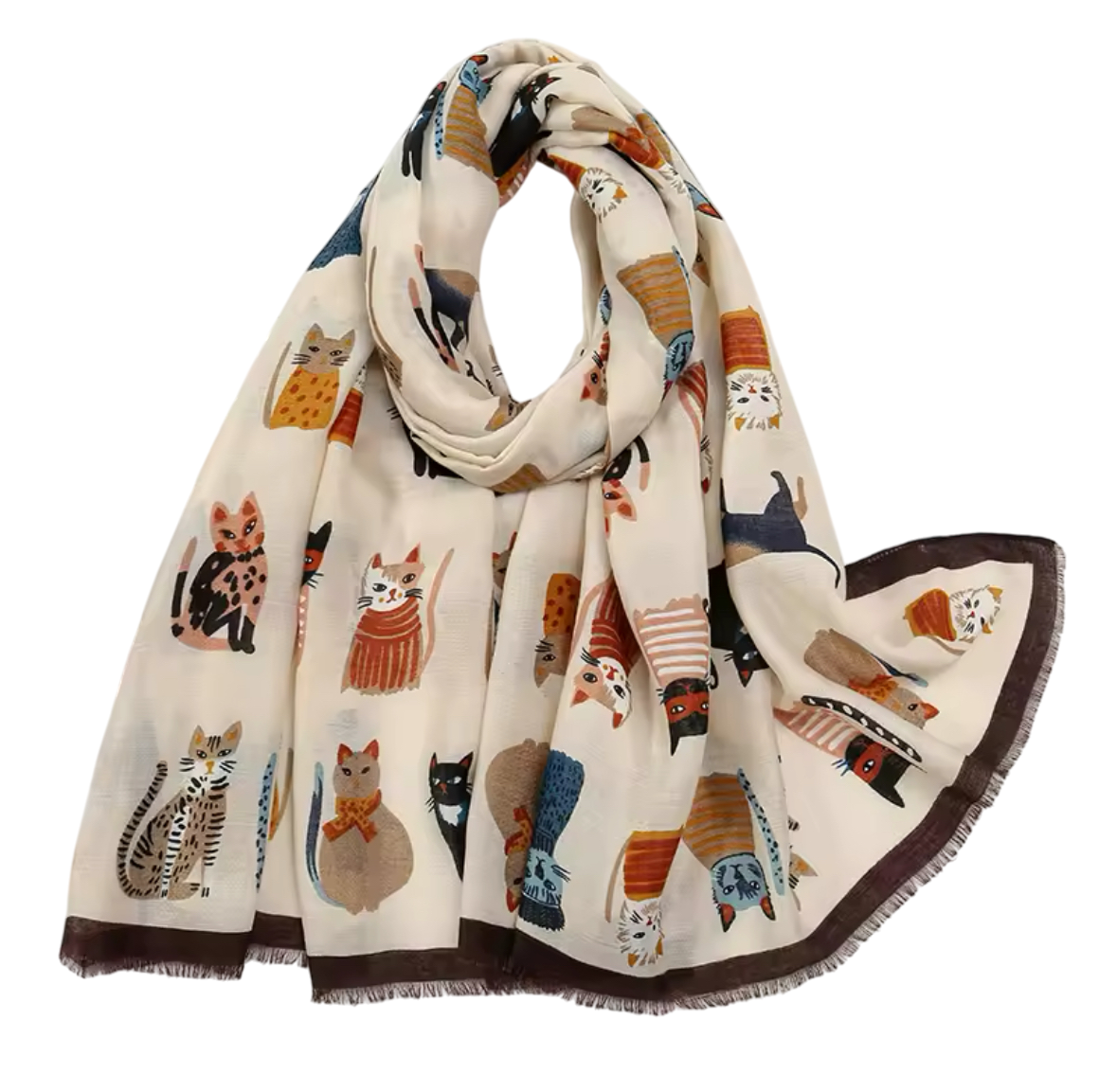 Sciarpa in misto cotone con stampa gatti