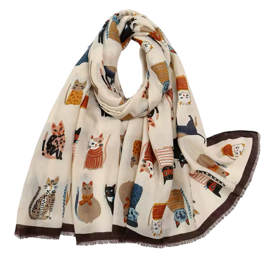 Sciarpa in misto cotone con stampa gatti