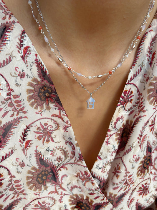 Collana a doppio filo con rosario e ciondoli