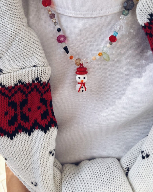 Collana natalizia in vetro - pupazzo di neve