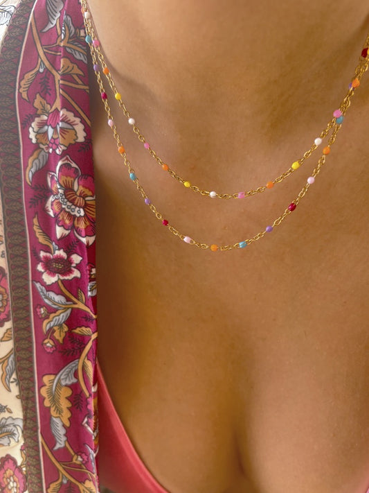 Filo d’estate - Collana in acciaio con dadini smaltati
