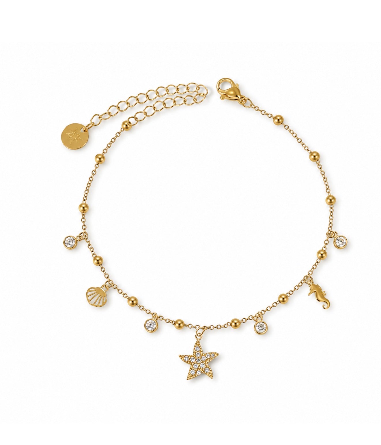 Cavigliera in acciaio dorato con charm con zirconi