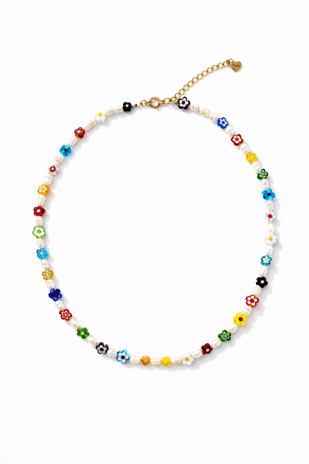 Collana con margherite in vetro di Murano e perle di fiume