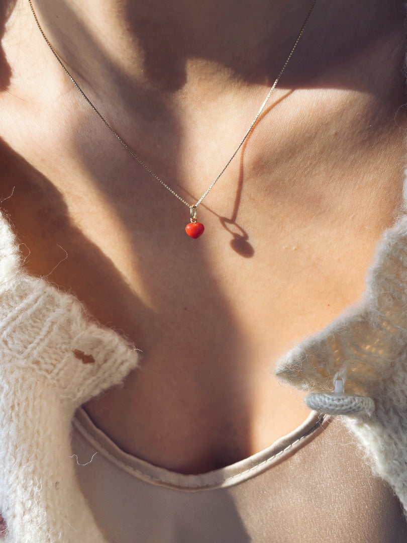 Sempre con te - Collana in argento 925 con cuore in corallo naturale