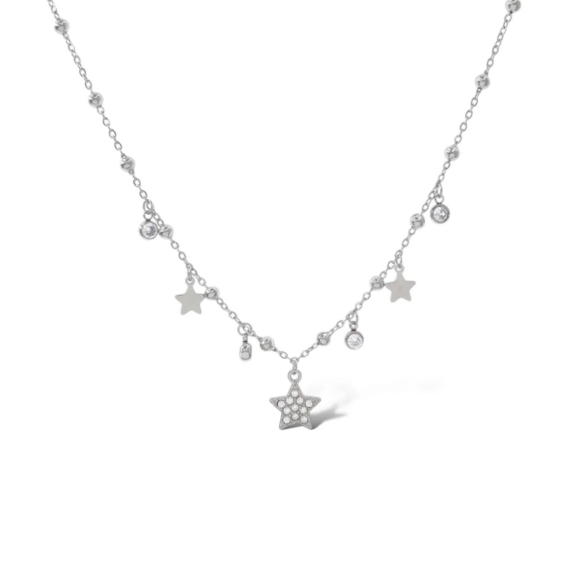 Collana stelline in acciaio con zirconi