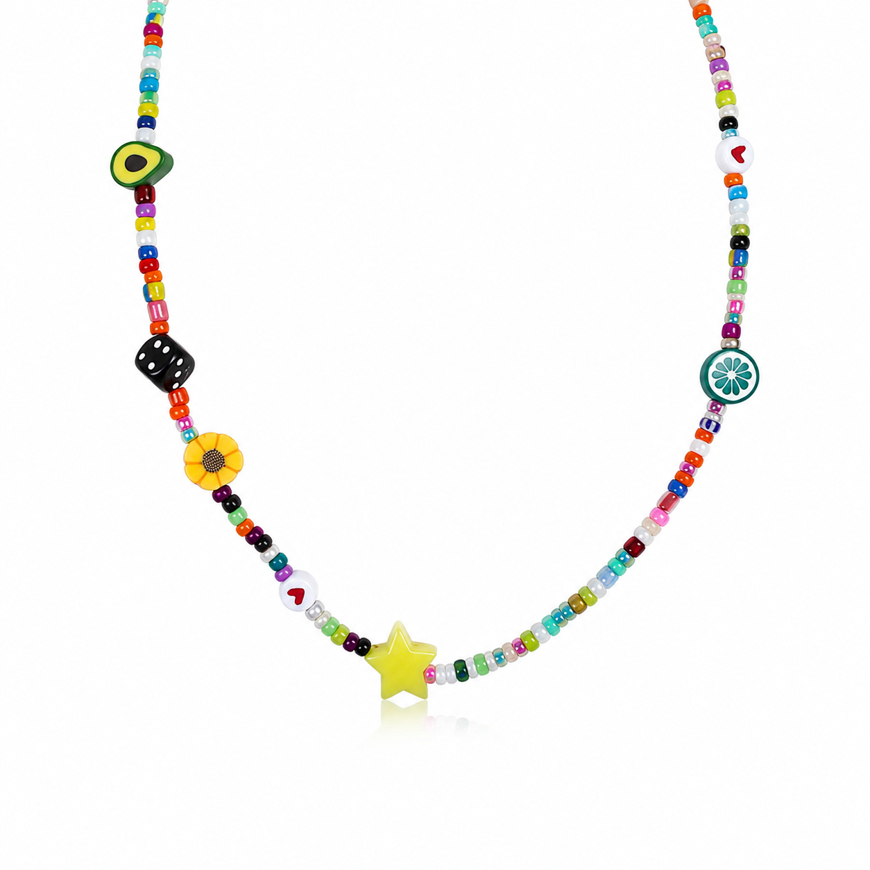 Collana con perline in vetro multicolor e perline in pasta polimerica