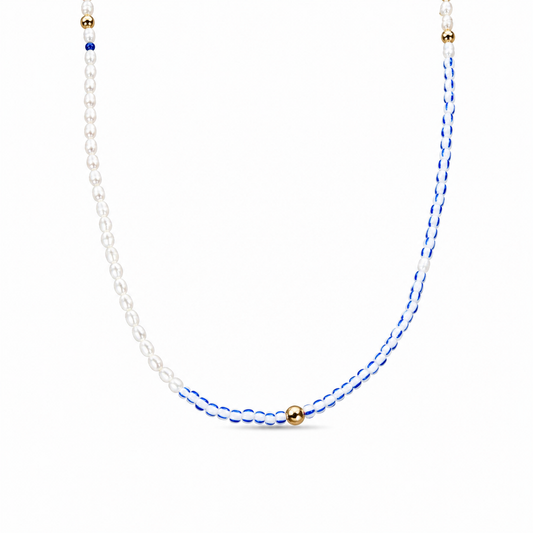 Collana con perline in vetro a righe e perle di fiume