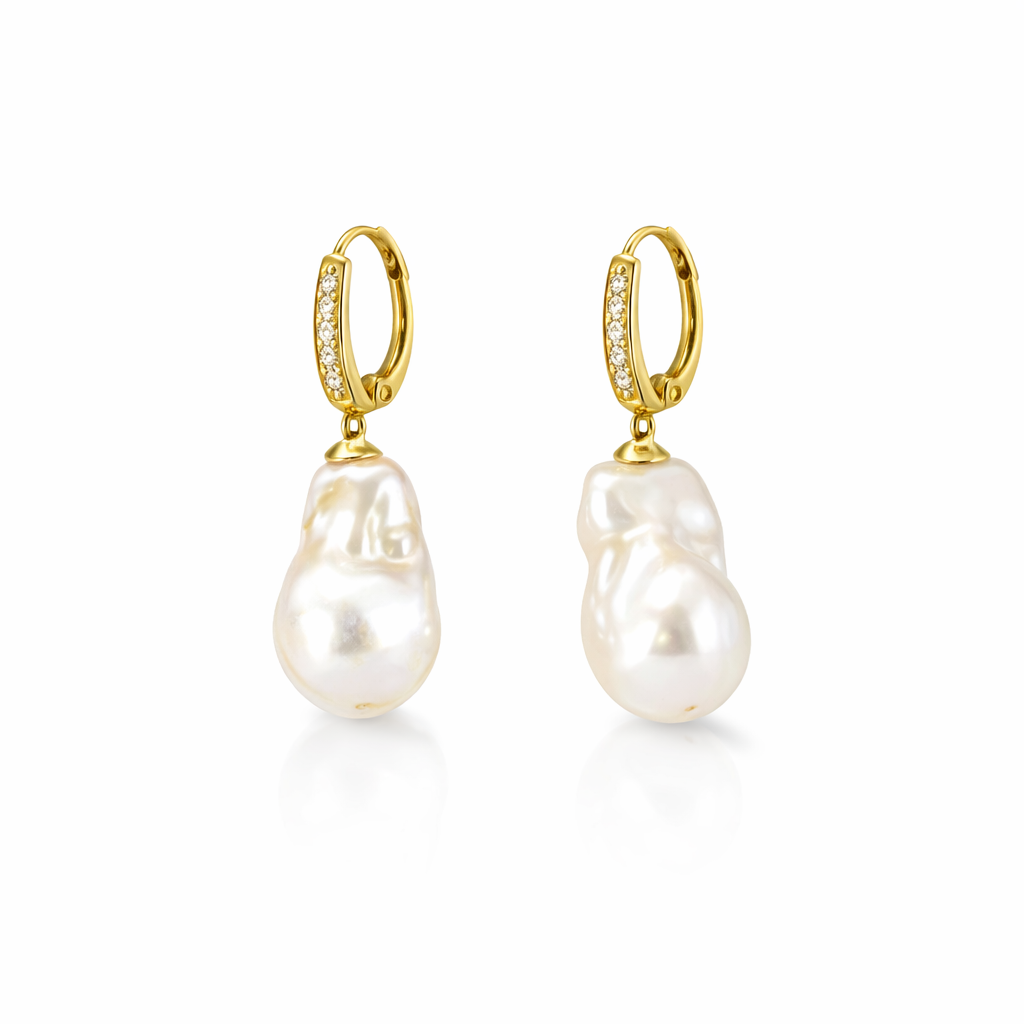 Orecchini con perla barocca e perno in argento 925 con zirconi