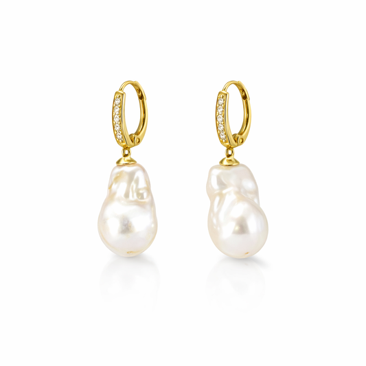 Orecchini con perla barocca e perno in argento 925 con zirconi