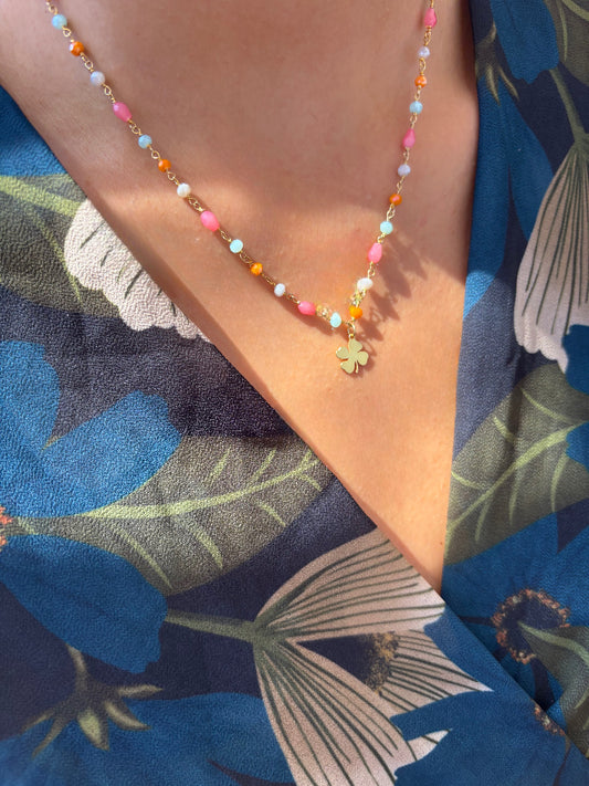 Collana rosario in argento 925 con quadrifoglio