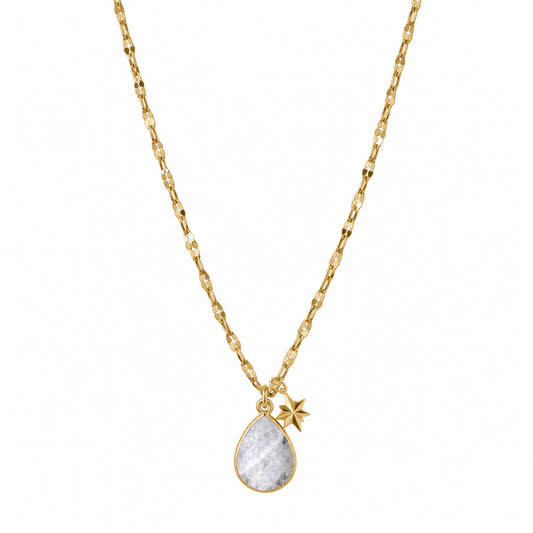 Collana lunga con quarzo trasparente e stellina in acciaio