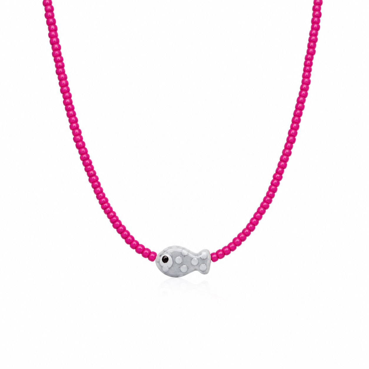 Collana con perline in vetro e pesce in ceramica