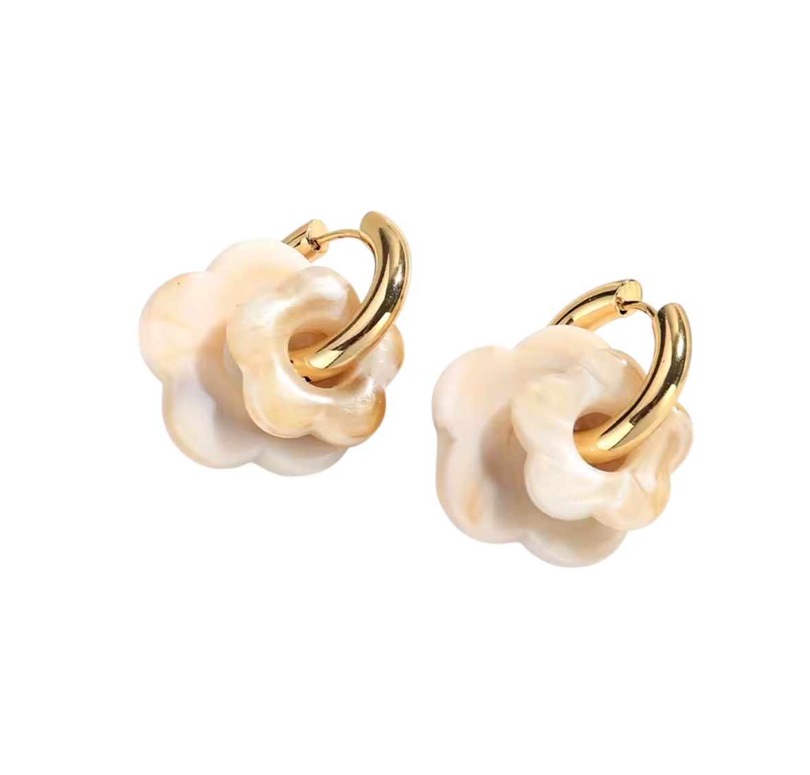 Orecchini in acciaio e fiori in resina - beige