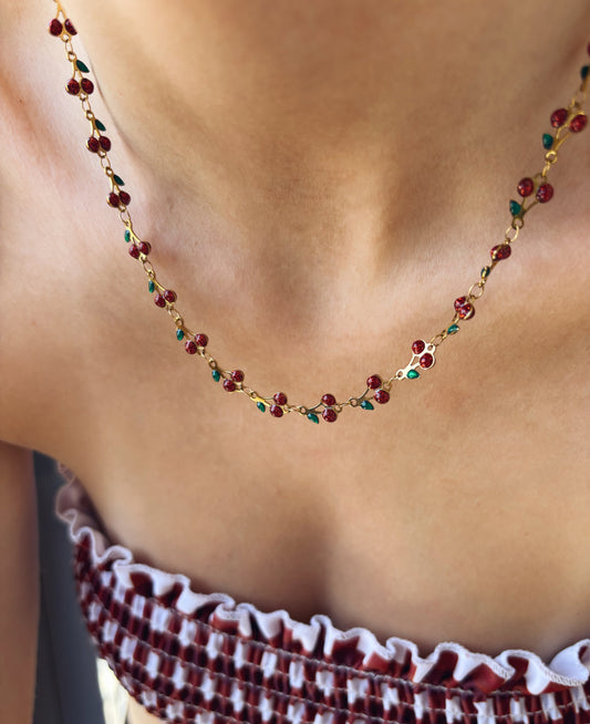 Collana in acciaio con ciliegine smaltate
