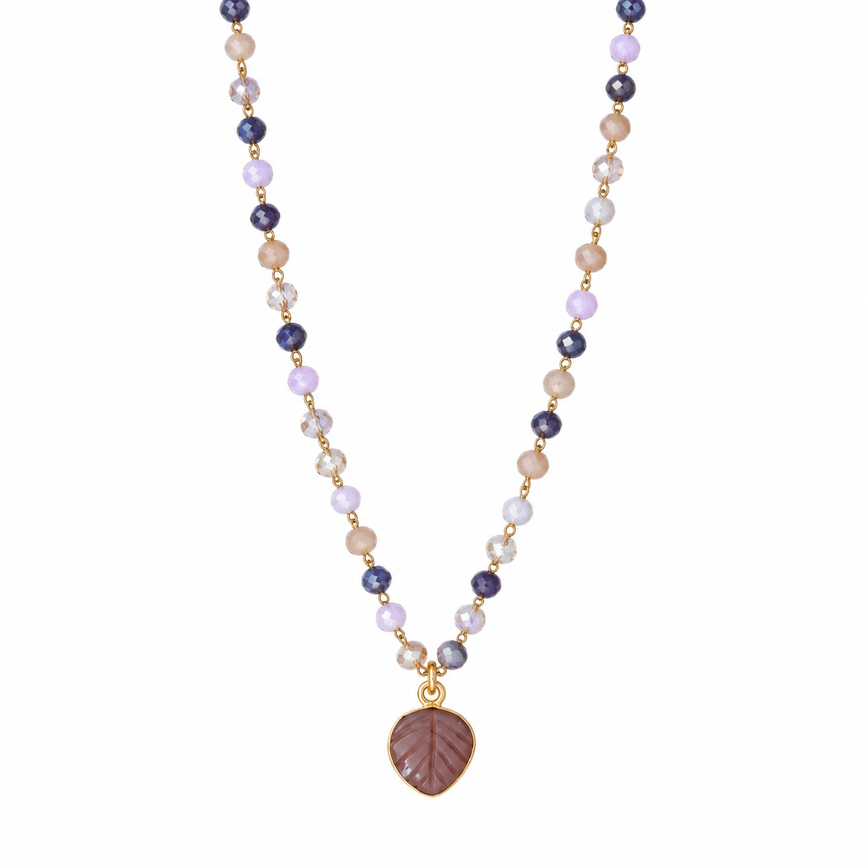 Collana rosario con fogliolina in pietra di luna