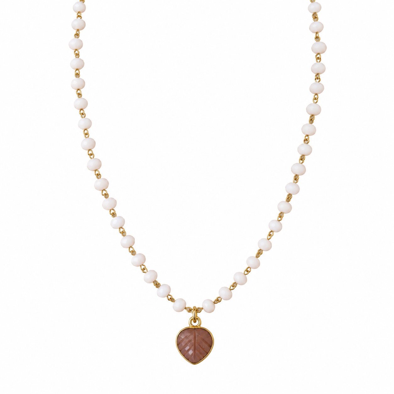 Collana rosario con fogliolina in pietra di luna