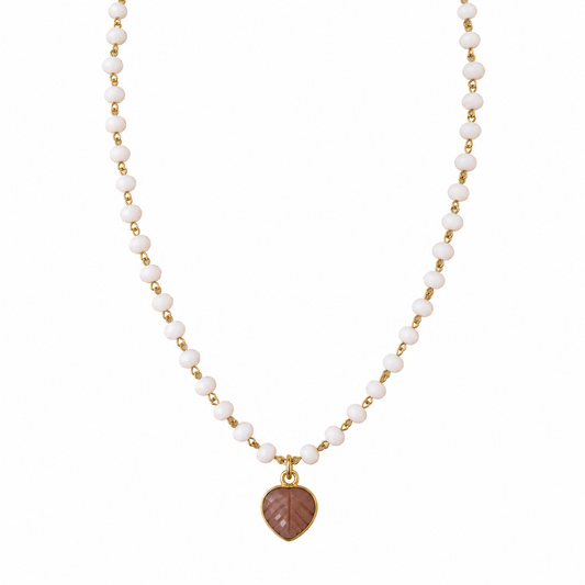 Collana rosario con fogliolina in pietra di luna