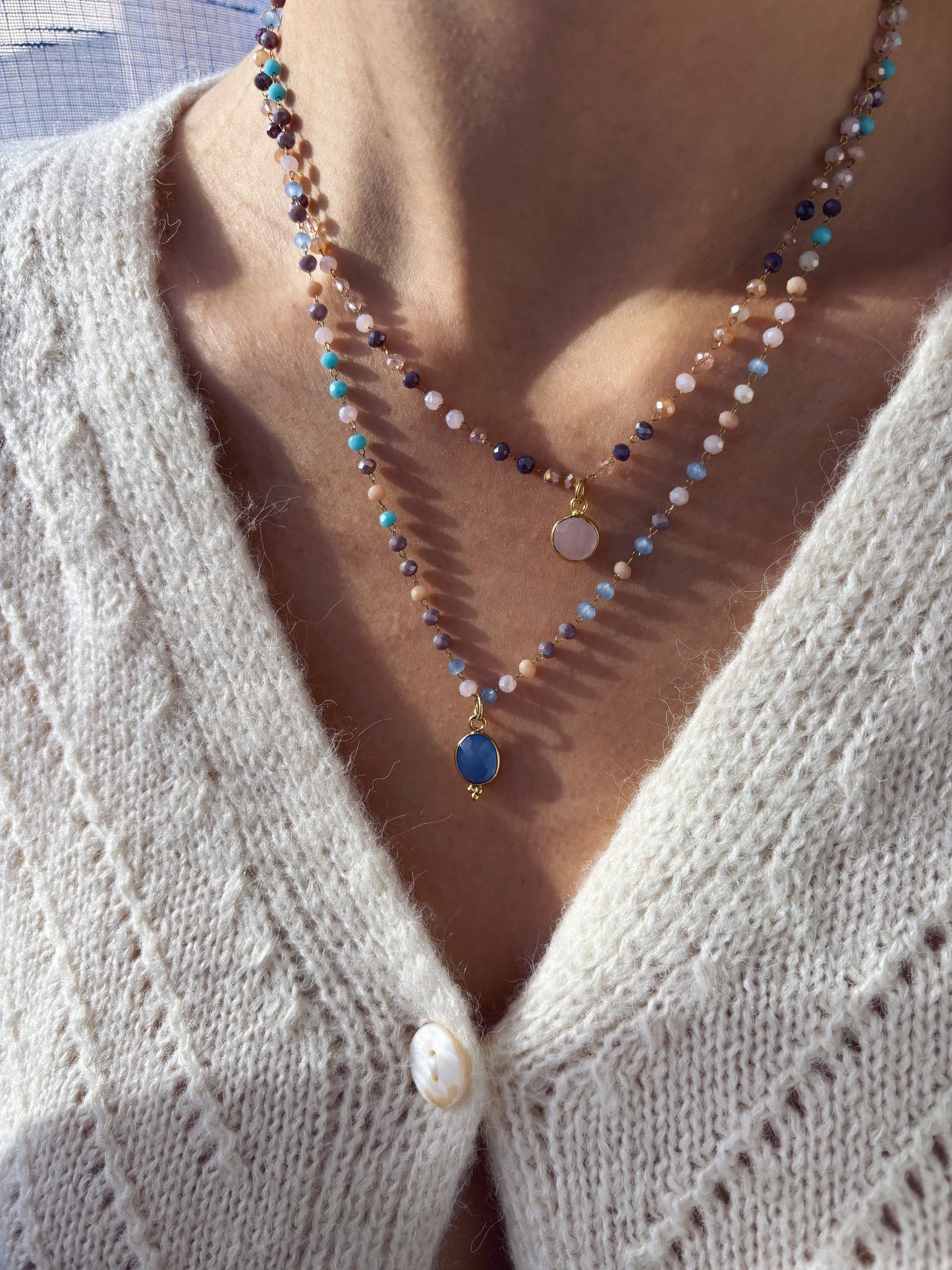 Collane rosario in acciaio con pietre dure