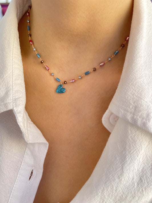 Collana rosario in argento 925 con cuore glitterato