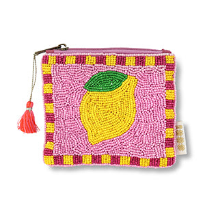 Pochette in cotone con perline cucite a mano
