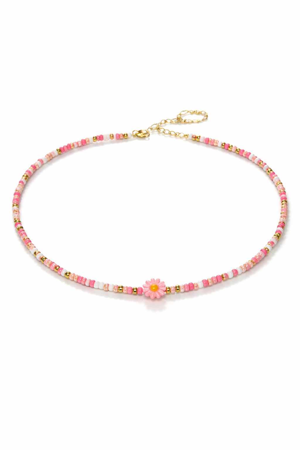 Collana con perline in vetro e margherita in madreperla