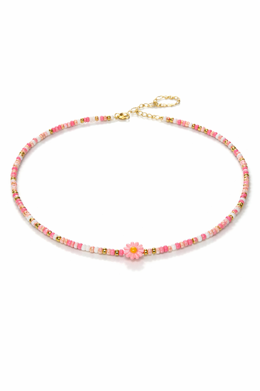 Collana con perline in vetro e margherita in madreperla