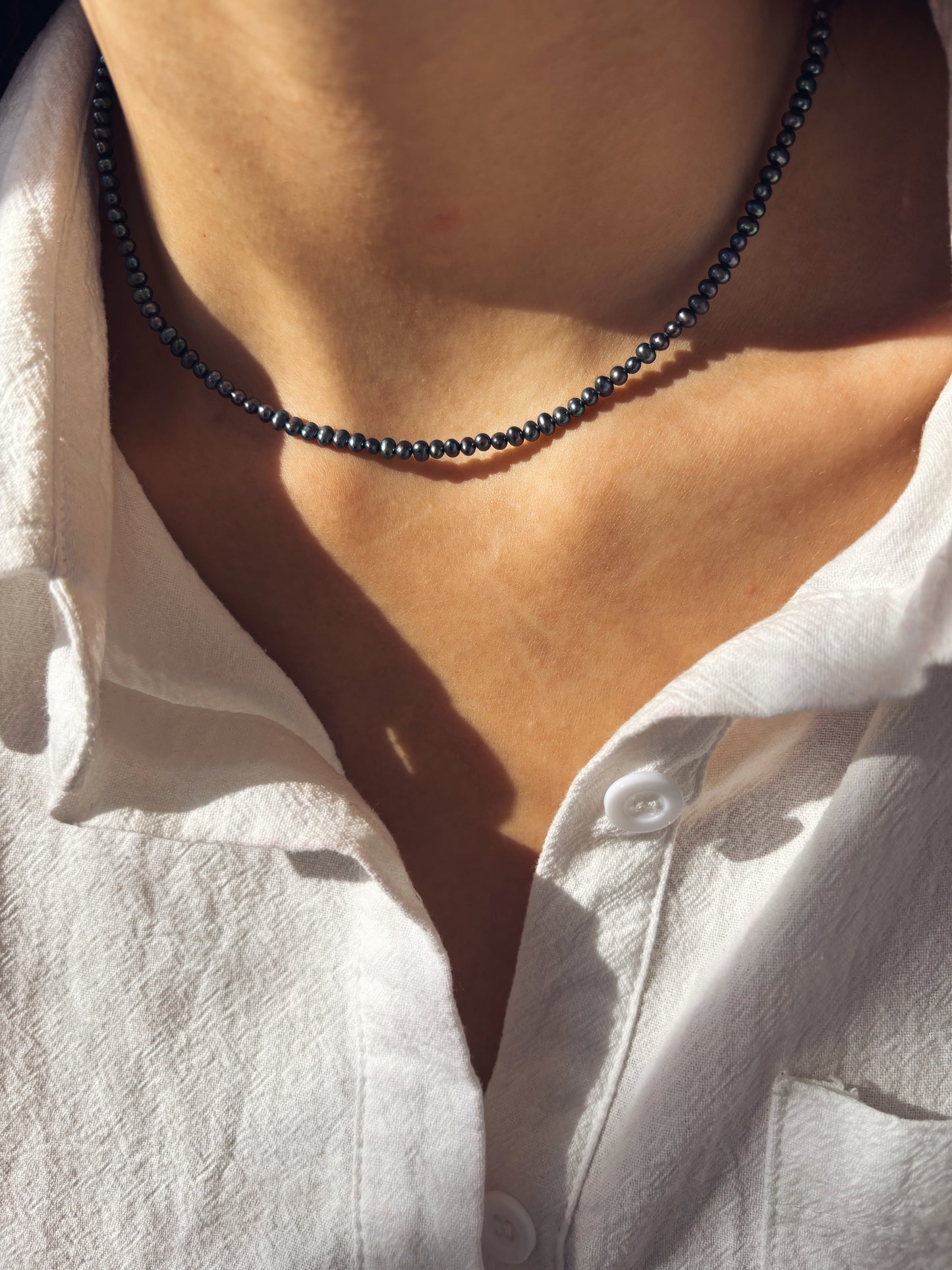 Collana perle di fiume modello cipolla nere - misura mini