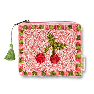 Pochette in cotone con perline cucite a mano