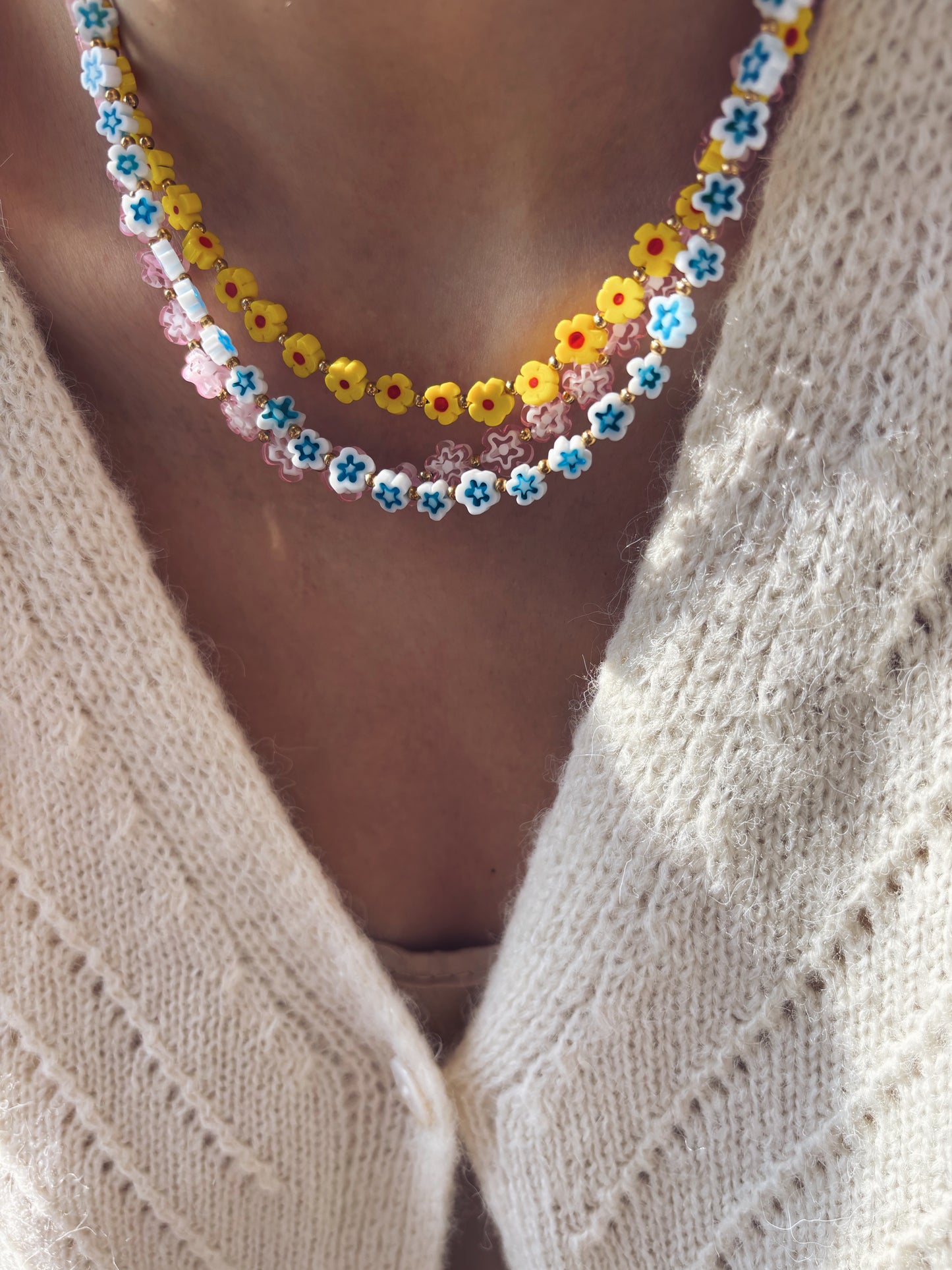 Collana con margherite in vetro di Murano - nuovi colori