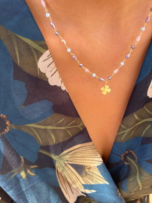 Collana rosario in argento 925 con quadrifoglio