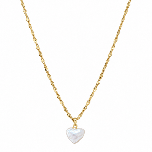 Collana lunga con cuore in perla di fiume