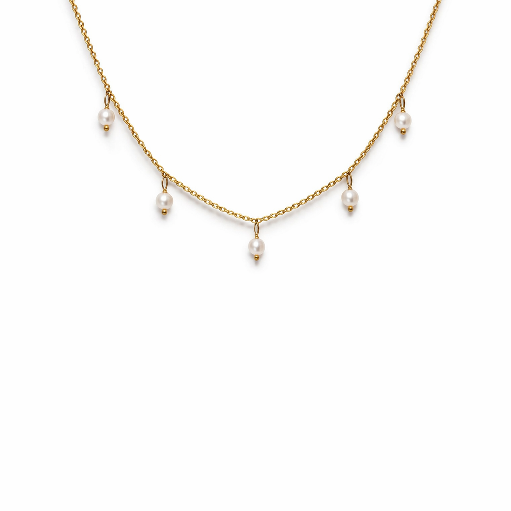 Collana con catena in acciaio e perline pendenti