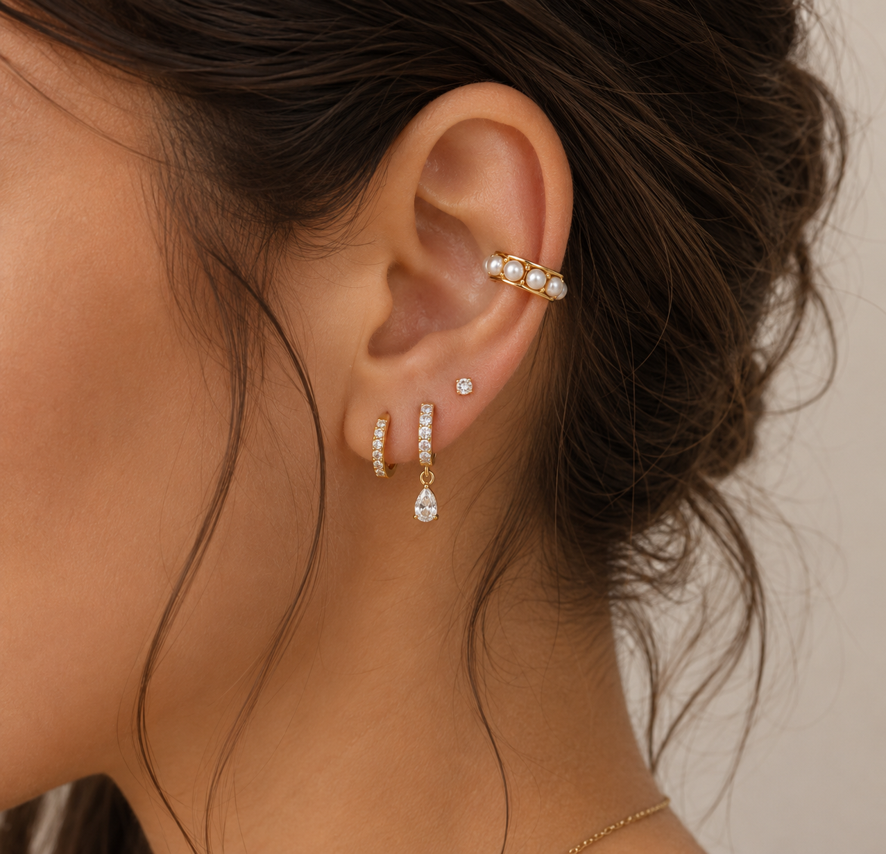 Earcuff in argento 925 dorato con perline