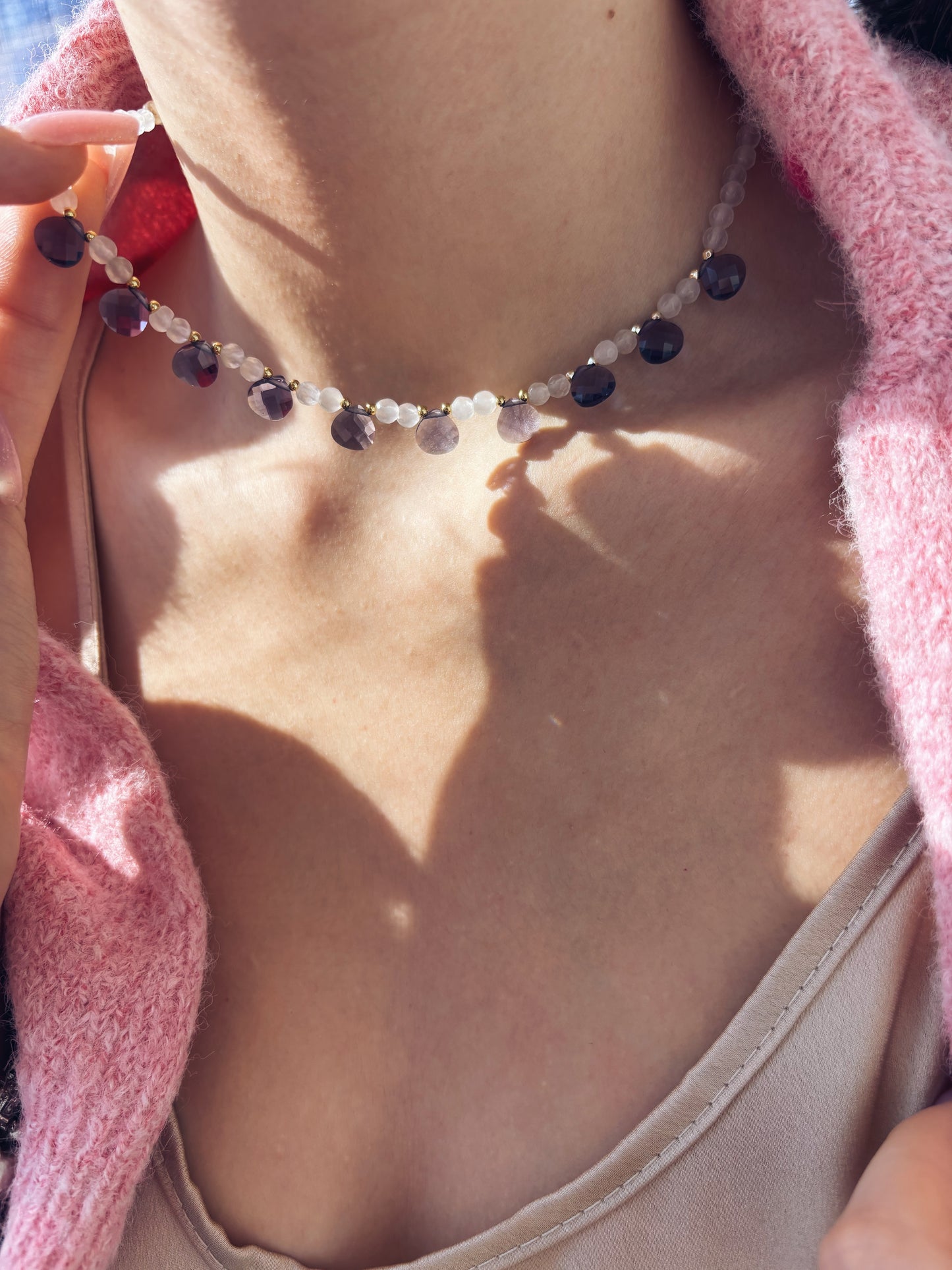 Mia - Gocciolina in quarzo grigio e ametista