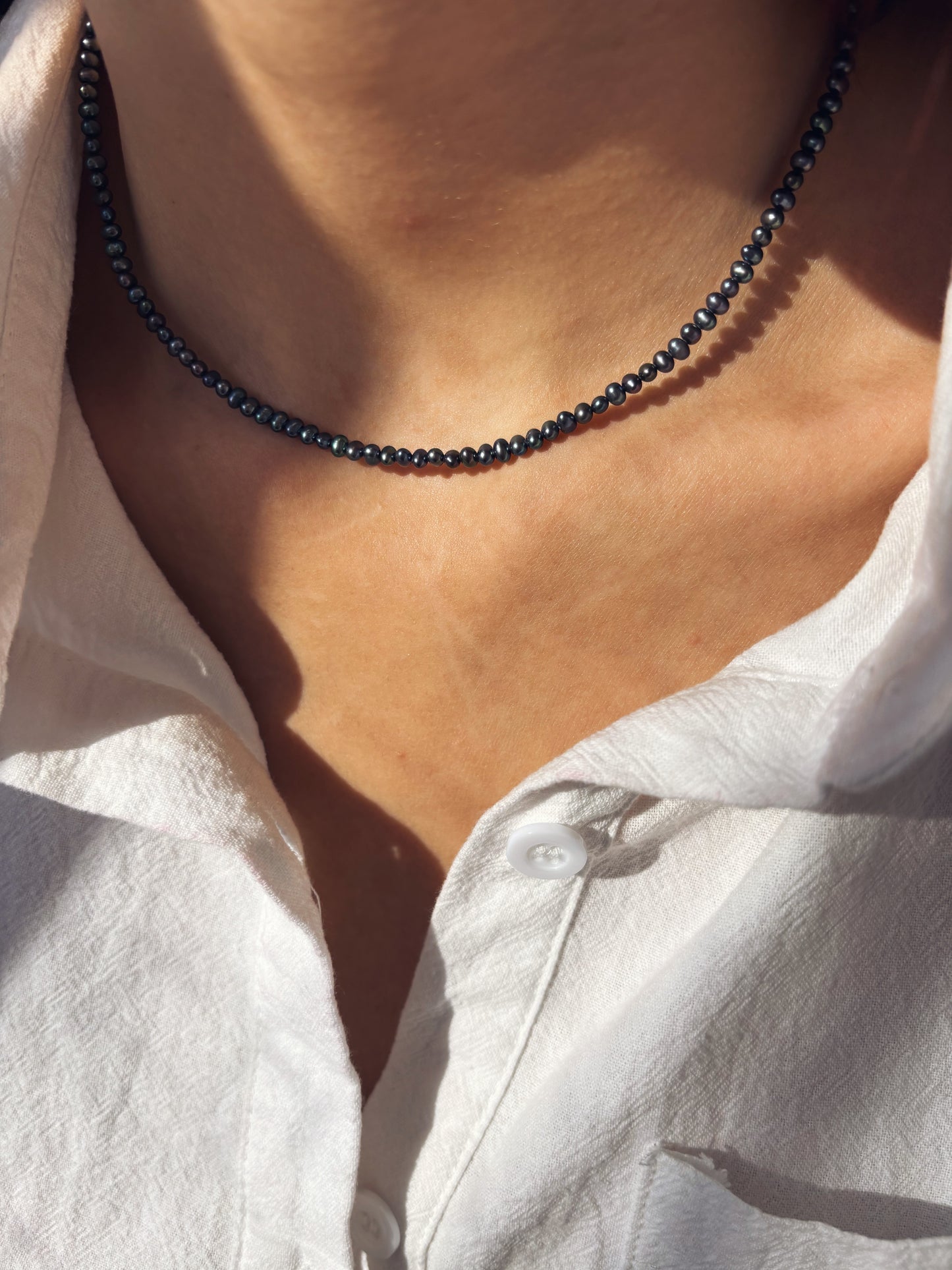 Collana perle di fiume modello cipolla nere - misura mini