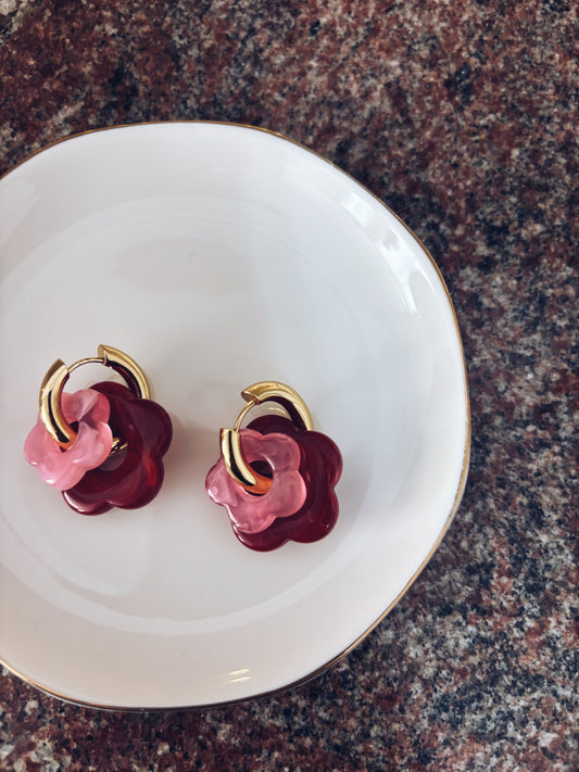 Orecchini in acciaio e fiori in resina - rosso