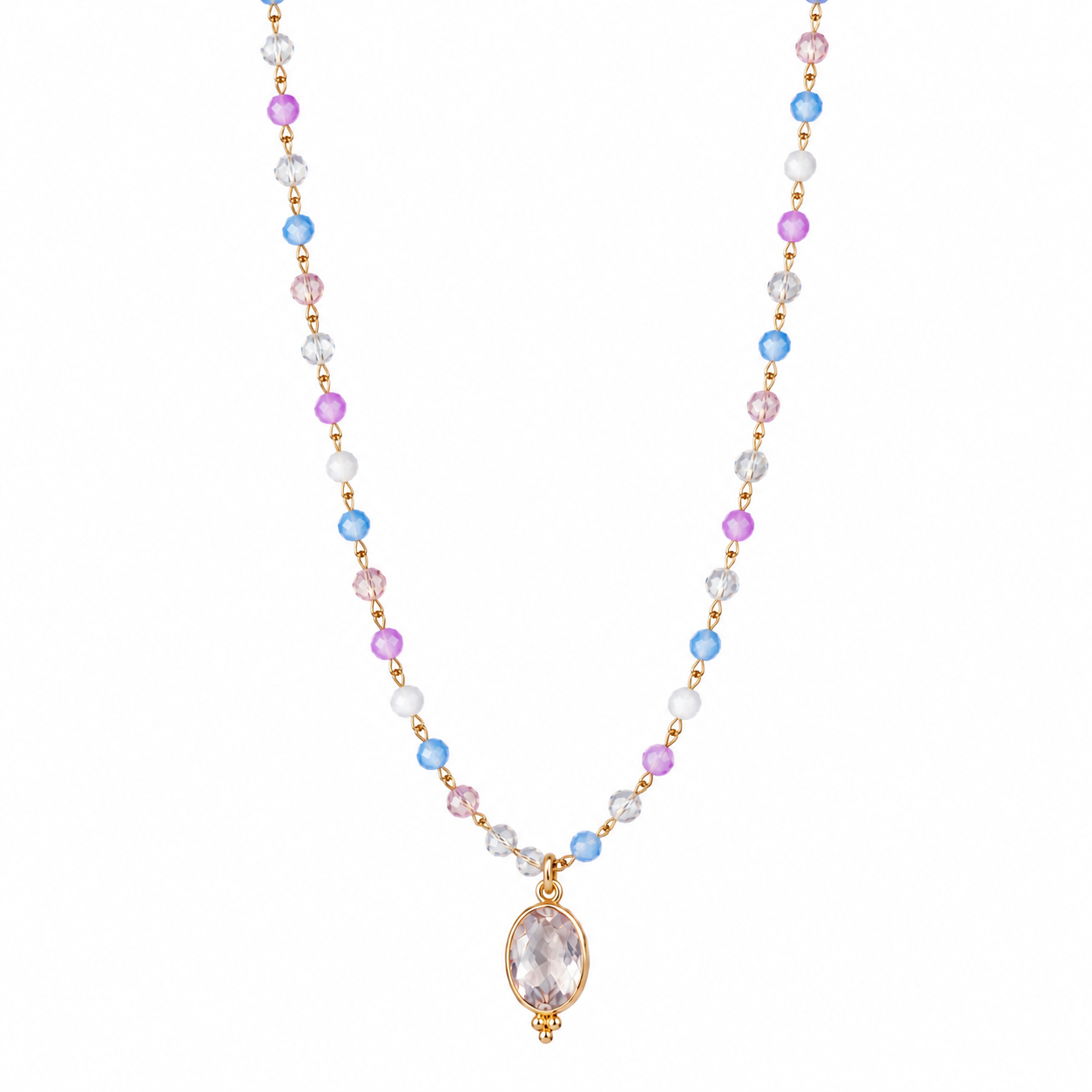 Collana rosario con quarzo trasparente