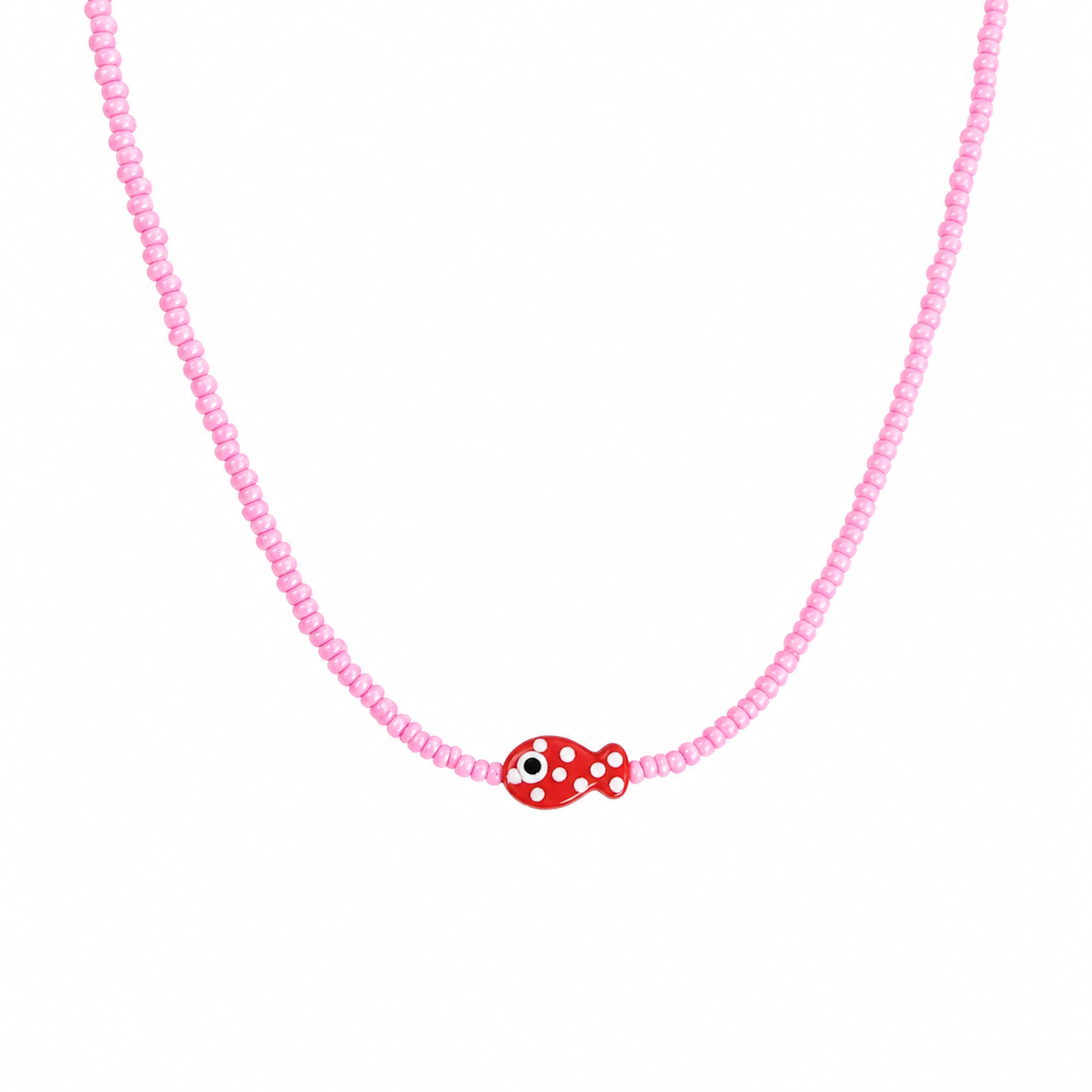 Collana con perline in vetro e pesce in ceramica