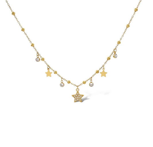 Collana stelline in acciaio con zirconi