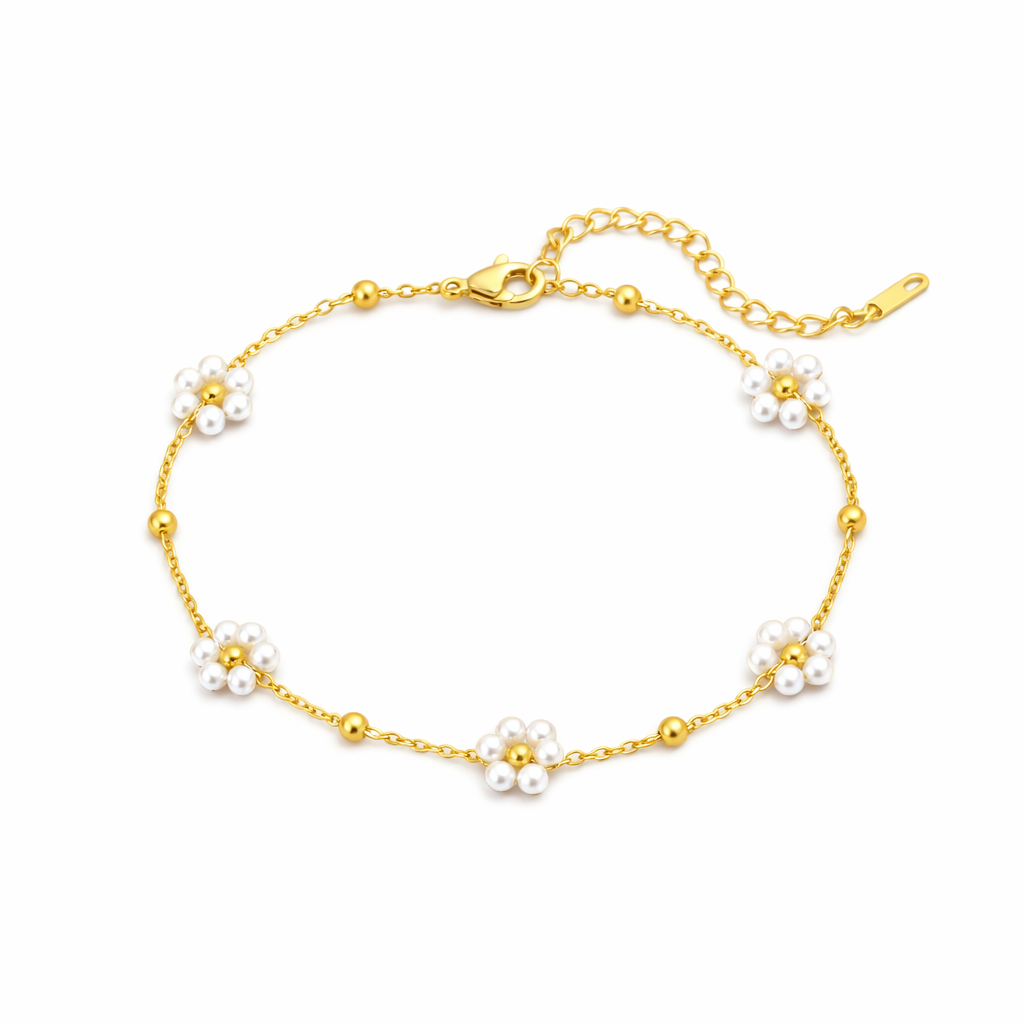 Bracciale in acciaio con margherite con perline