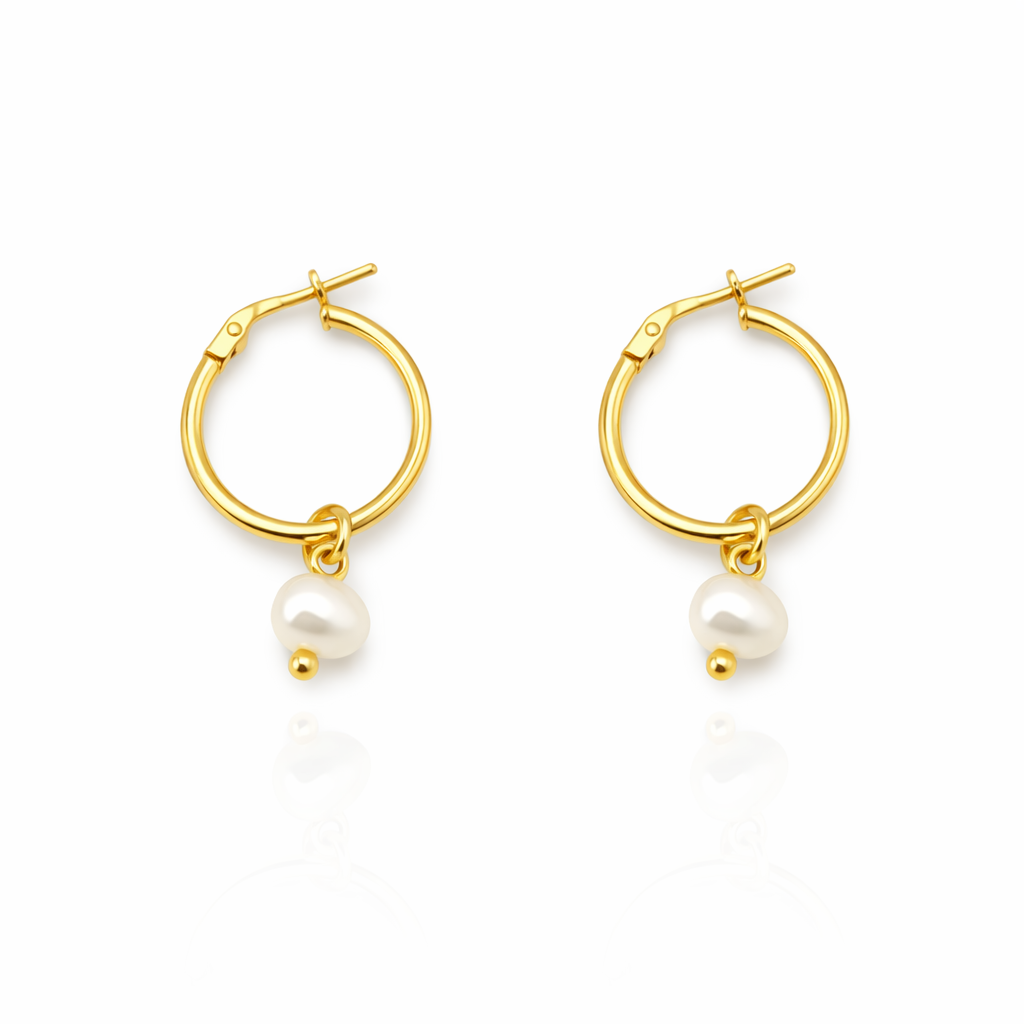 Orecchini cerchi in argento 925 con perla di fiume